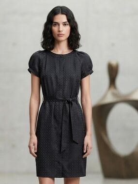 Club Monaco Black Short-Sleeve Mini Dress with Tie Waist Size 2
